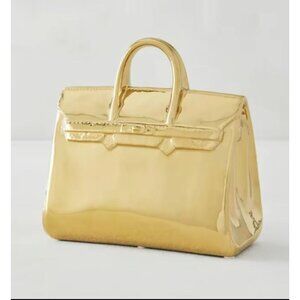 Z GALLERIE Gold Tone Deisgner Bag Coin Piggy Bank NEW NIB